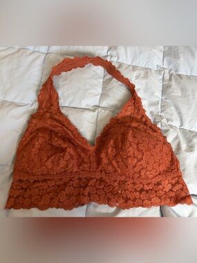 aerie Orange Floral Lace Halter Bralette